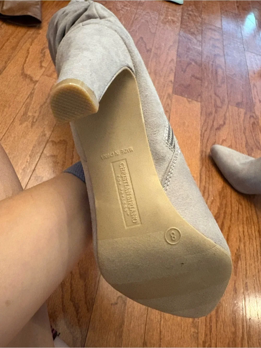 Christian Siriano Taupe Slouch Knee High Heeled Boots Size 8